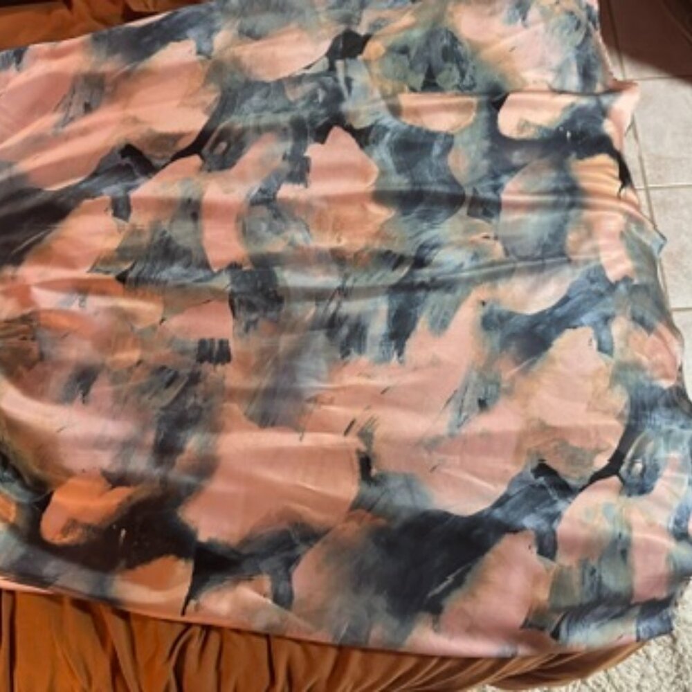 ELOQUII Satin A-Line Skirt with beautiful watercolor pattern